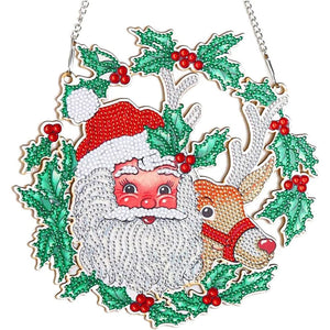 Diamond Painting Deurhanger 5D Kerstman met Rendier