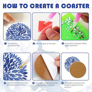 Onderzetter Diamond Painting 5D Blauwe Bloemen