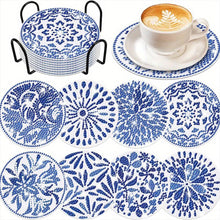 Afbeelding in Gallery-weergave laden, Onderzetter Diamond Painting 5D Blauwe Bloemen