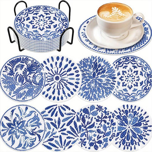 Onderzetter Diamond Painting 5D Blauwe Bloemen