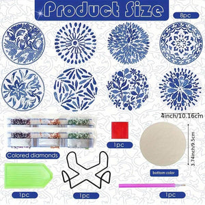 Onderzetter Diamond Painting 5D Blauwe Bloemen