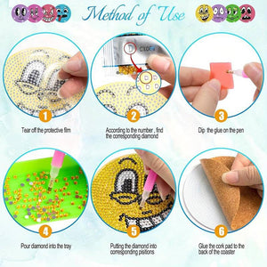 Onderzetter Diamond Painting 5D Emoji 8 Stuks
