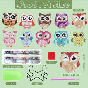 Onderzetter Diamond Painting 5D met Uilen set van 10 stuks