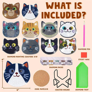 Onderzetter Diamond Painting 5D Katten Set van 10 Stuks