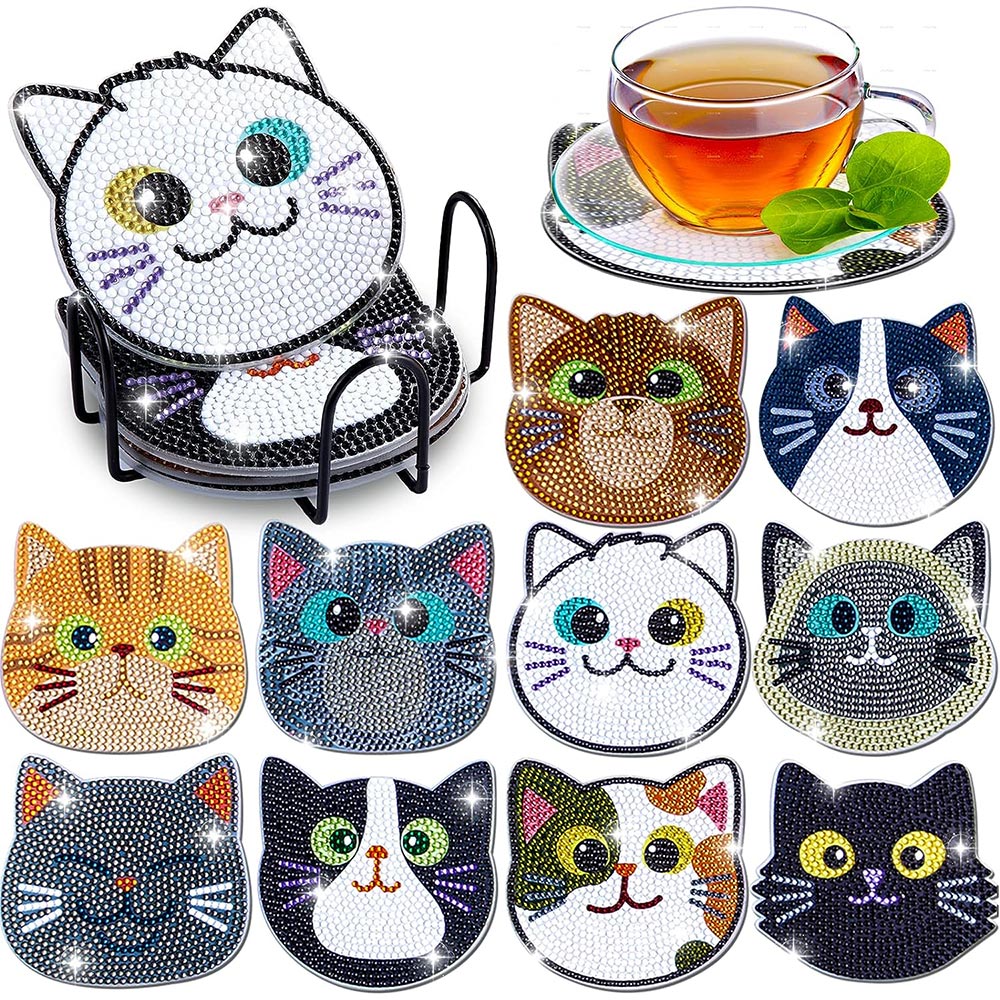 Onderzetter Diamond Painting 5D Katten Set van 10 Stuks