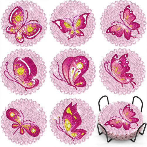 Onderzetter Diamond Painting 5D met Roze Vlinders