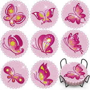 Onderzetter Diamond Painting 5D met Roze Vlinders