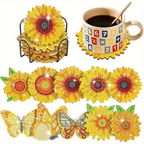 Onderzetter Diamond Painting 5D met Zonnebloemen set van 10 stuks