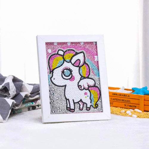 Diamond Painting 5D Kinderen met Eenhoorn met Fotolijst