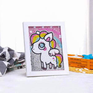 Diamond Painting 5D Kinderen met Eenhoorn met Fotolijst