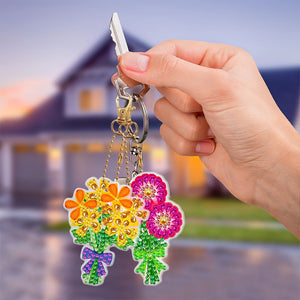 Diamond Painting Sleutelhanger 5D Bloemenboeket 5 Stuks