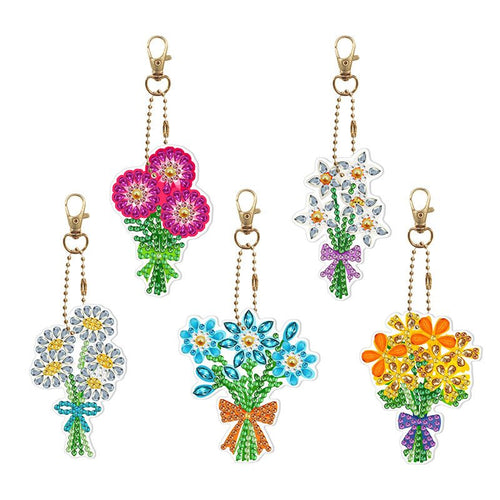 Sleutelhangers Diamond Painting 5D Bloemenboeket 5 Stuks