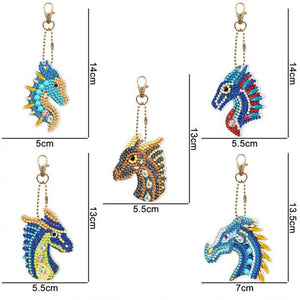 Diamond Painting Sleutelhanger 5D Draak 5 Stuks