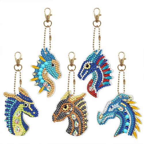 Sleutelhanger Diamond Painting 5D Draak 5 Stuks