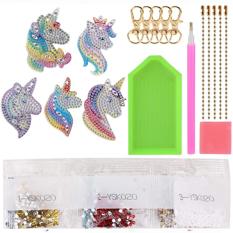 Diamond Painting Sleutelhanger 5D met Eenhoorns 5 Stuks