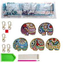 Afbeelding in Gallery-weergave laden, Diamond Painting Sleutelhanger 5D Olifanten 5 Stuks