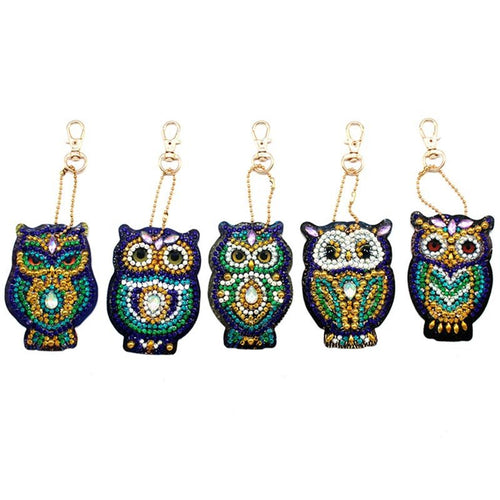 Sleutelhangers Diamond Painting 5D Uilen Set van 5 Stuks