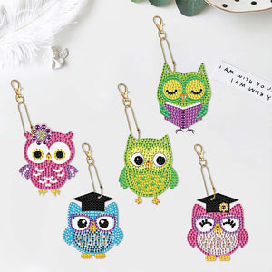 Diamond Painting Sleutelhanger 5D met Uilen 5 Stuks