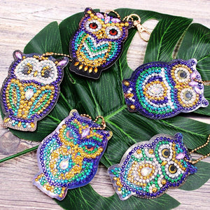Diamond Painting Sleutelhanger 5D Uilen Set van 5 Stuks