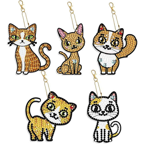 Diamond Painting Sleutelhangers Katten 5 Stuks
