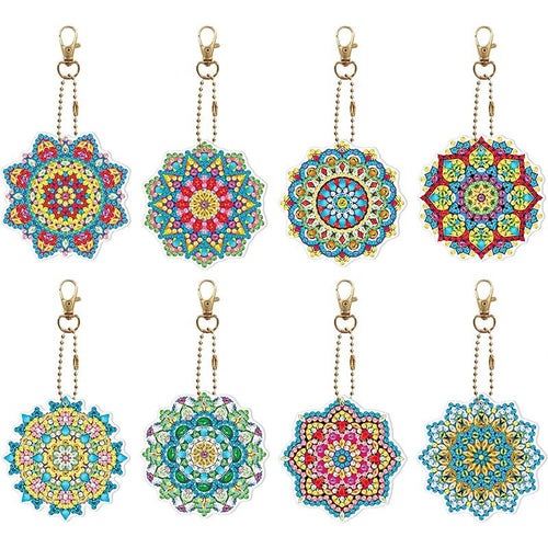Sleutelhangers Diamond Painting 5D Mandala 8 Stuks
