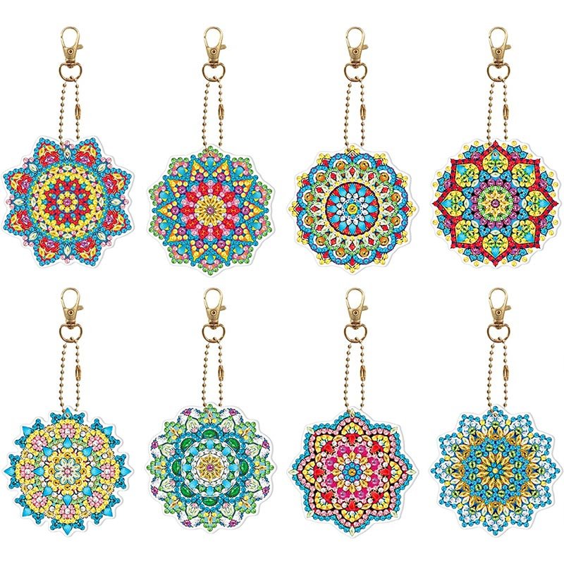Sleutelhangers Diamond Painting 5D Mandala 8 Stuks