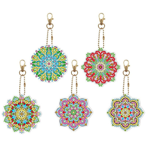 Diamond Painting Sleutelhangers 5D Mandala Bloemen 5 Stuks