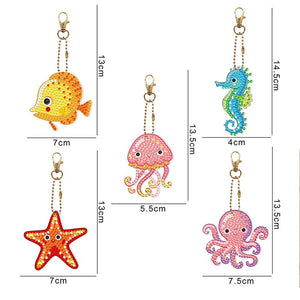 Diamond Painting Sleutelhangers 5D Oceanische Dieren 5 Stuks