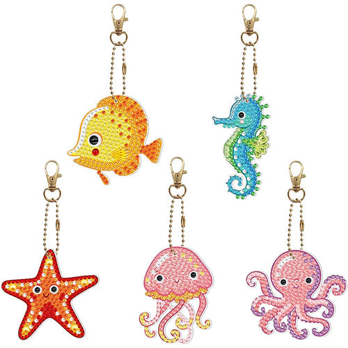 Sleutelhangers Diamond Painting 5D Oceanische Dieren 5 Stuks
