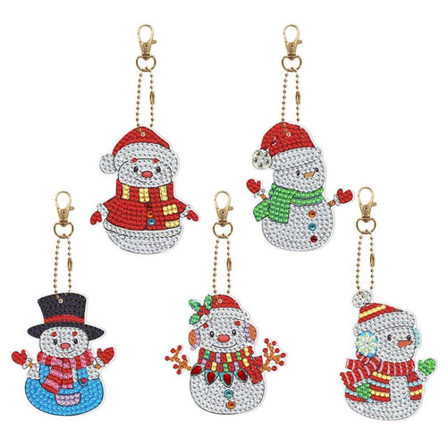 Sleutelhangers Diamond Painting 5D met Sneeuwpoppen 5 Stuks