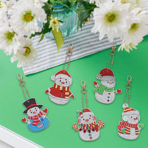 Diamond Painting Sleutelhangers 5D met Sneeuwpoppen 5 Stuks