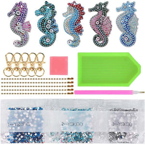 Diamond Painting Sleutelhangers 5D Zeepaardjes 5 Stuks