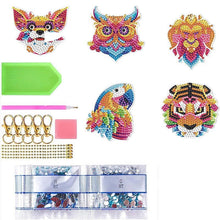 Afbeelding in Gallery-weergave laden, Diamond Painting Sleutelhangers 5D Dieren 5 Stuks
