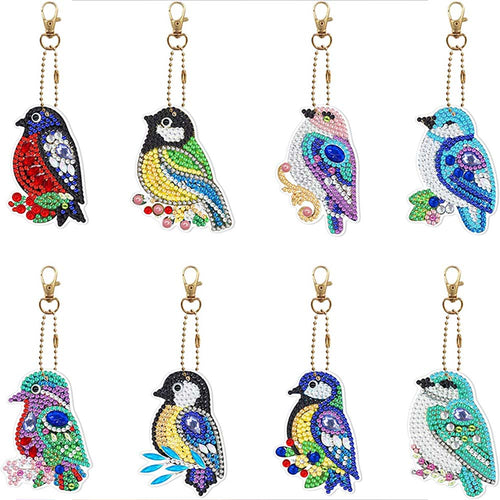 Diamond Painting Sleutelhangers 5D Vogels 8 Stuks