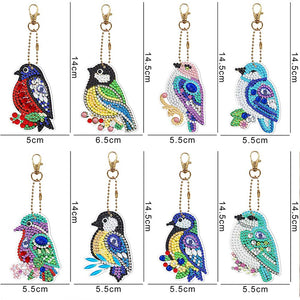 Sleutelhangers Diamond Painting 5D Vogels 8 Stuks