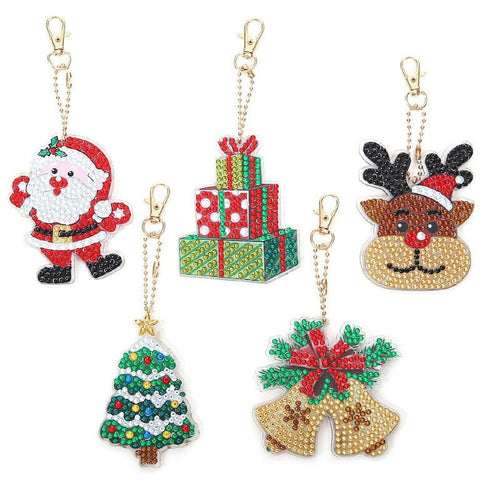 Diamond Painting Sleutelhangers 5D Kerst 5 Stuks