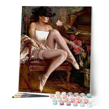 Afbeelding in Gallery-weergave laden, Schilderen op Nummer - Sexy vrouw met hoed en ballerinaschoenen