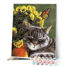 Afbeelding in Gallery-weergave laden, Schilderen op Nummer - Kleine kat en vlinder