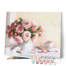Afbeelding in Gallery-weergave laden, Schilderen op Nummer - Roze rozen op een witte tafel