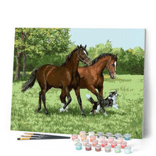 Afbeelding in Gallery-weergave laden, Schilderen op Nummer - Twee paarden en hond