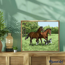 Afbeelding in Gallery-weergave laden, Schilderen op Nummer - Twee paarden en hond