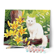 Afbeelding in Gallery-weergave laden, Schilderen op Nummer - Witte kat en gele bloemen