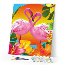 Afbeelding in Gallery-weergave laden, Schilderen op Nummer - Duo van roze flamingo's en bloemen