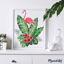 Afbeelding in Gallery-weergave laden, Schilderen op Nummer - Roze flamingo en bloemen