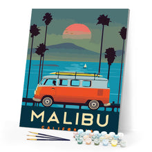 Afbeelding in Gallery-weergave laden, Schilderen op Nummer - Reisposter Malibu Californië