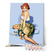 Afbeelding in Gallery-weergave laden, Schilderen op Nummer - Vintage pin-up met boeket