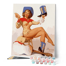 Afbeelding in Gallery-weergave laden, Schilderen op Nummer - Vintage pin-up met blauwe laarzen