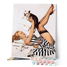 Afbeelding in Gallery-weergave laden, Schilderen op Nummer - Pin-up in jurk en haar hond