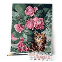 Afbeelding in Gallery-weergave laden, Schilderen op Nummer - Boeket rozen en kat