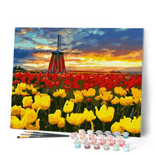 Afbeelding in Gallery-weergave laden, Schilderen op Nummer - Molen en rode en gele tulpen